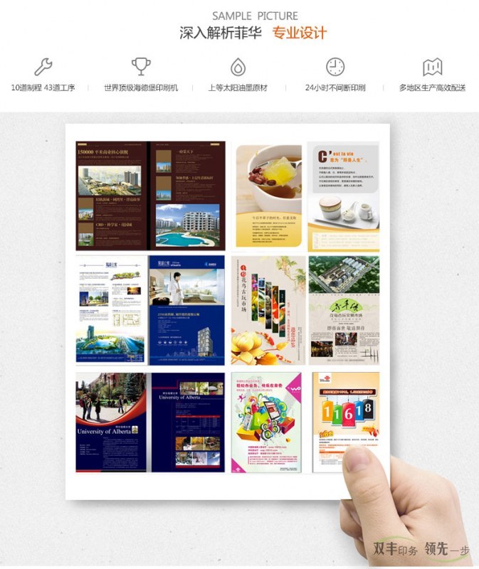 10道制程43道工序，世界頂級海德堡印刷機，上等太陽油墨原材，24小時不間斷印刷，多地區(qū)生產(chǎn)高效配送